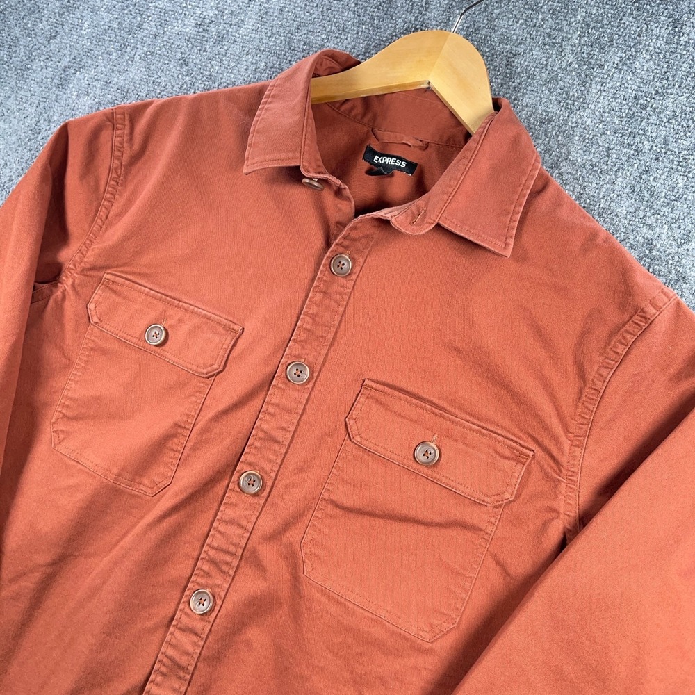 Express Shirt Jacket Mens L Burnt Orange Overshirt Shacket Pocket Outdoor #AB808